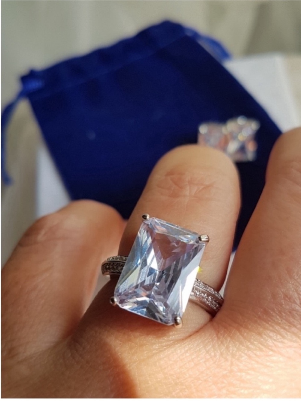 Swarovski Elements 925 Sterling Silver 6ct Emerald-cut Solitaire Ring NEW